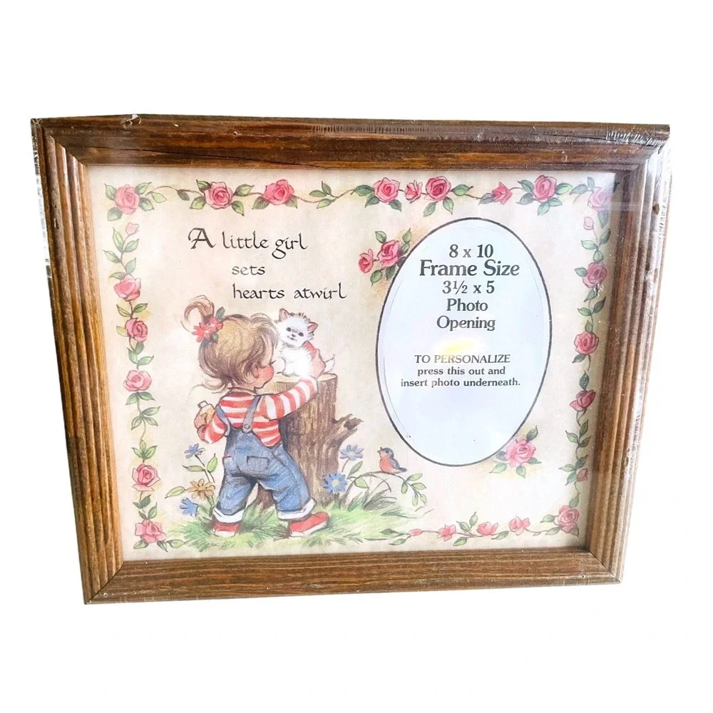 Vintage Little Girl Hearts Atwirl Wood Picture Frame 8x10‎ Nursery Decor USA NIP